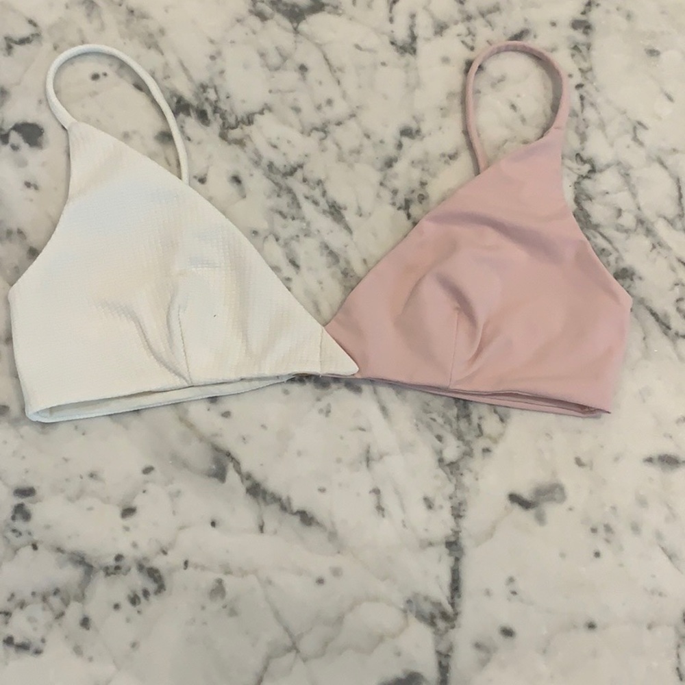 Marysia swim pink and white bikini top